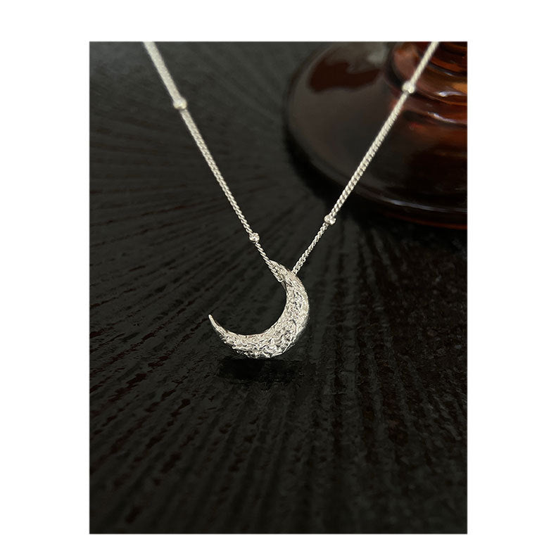 925 Silver Moon Texture Lava Necklace