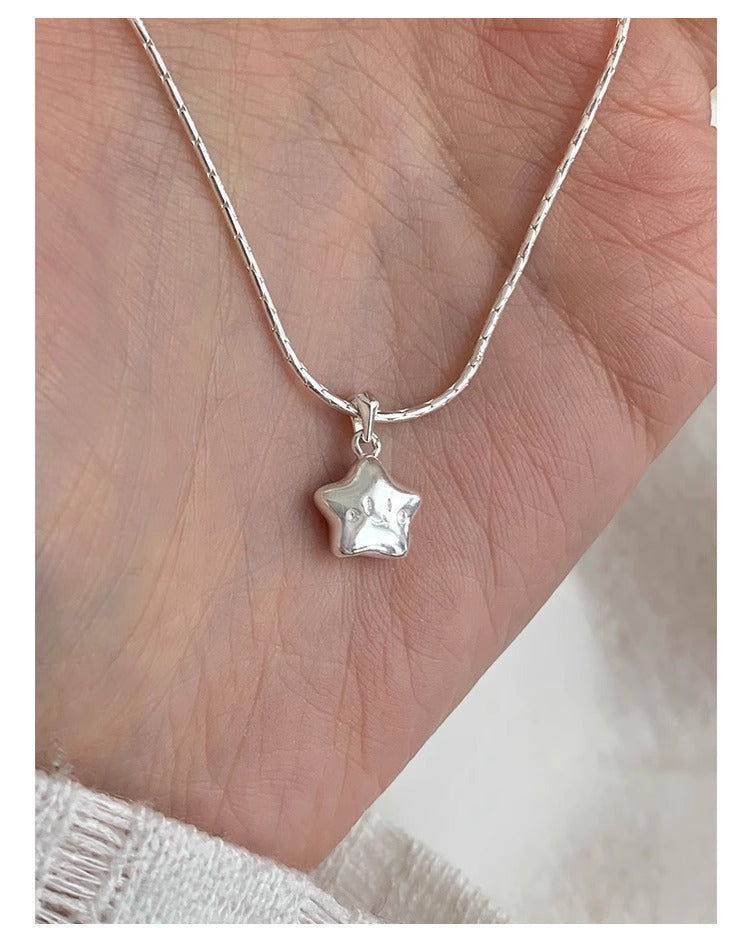 925 Silver Lucky Smile Star Snake Bone Necklace