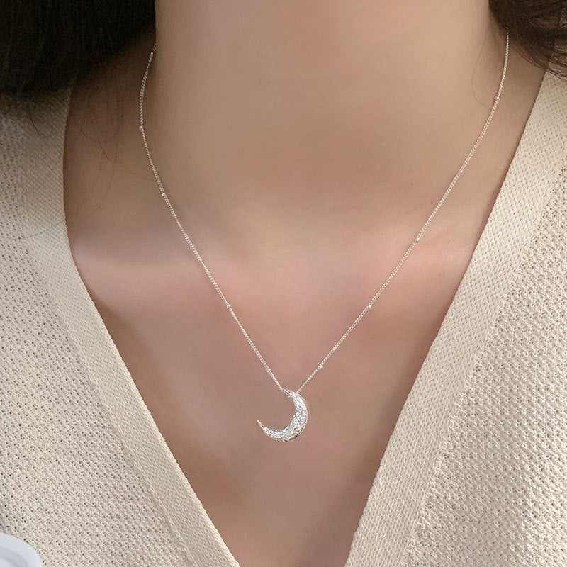 925 Silver Moon Texture Lava Necklace