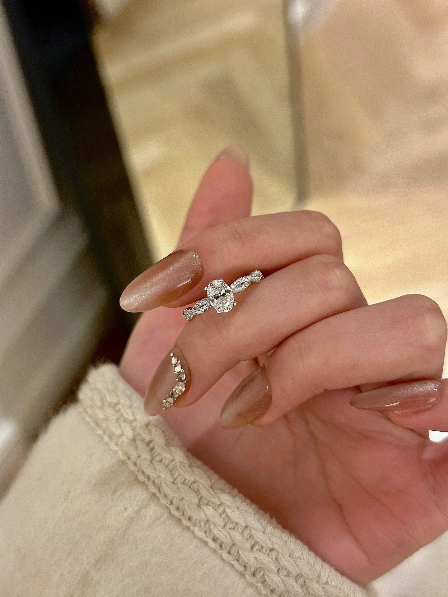 925 Silver 5*7 Pigeon Egg High Carbon Diamond Ring