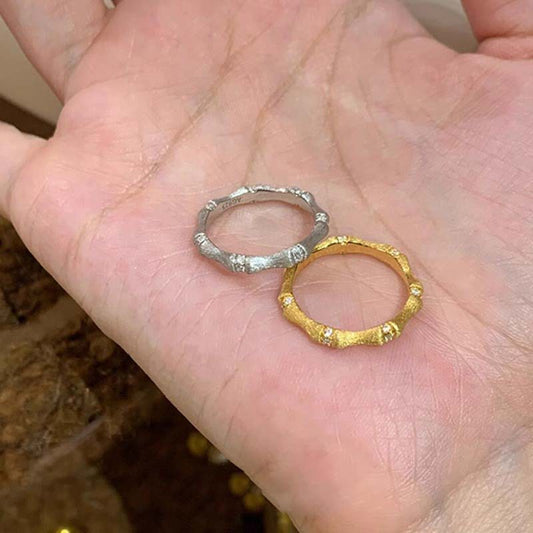 925 silver and gold plated handmade brushed bamboo ring