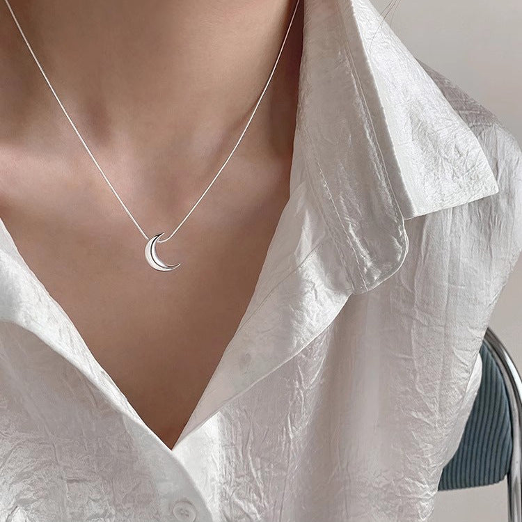 925 Silver Solid Moon Necklace