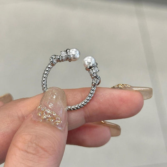 925 silver + shell bead 6mm twist open ring