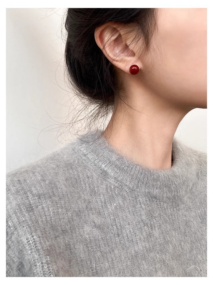 Burgundy drop glazed 925 silver pin stud earrings