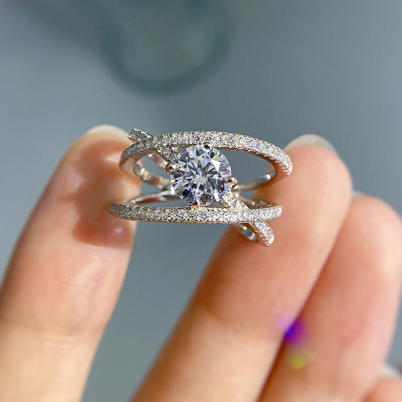 925 silver one-carat crossover cut-out ring