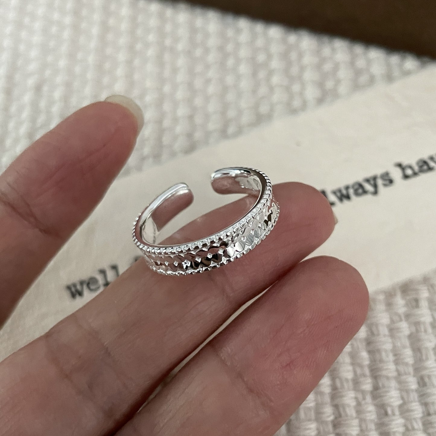 925 silver glitter fish scale ring