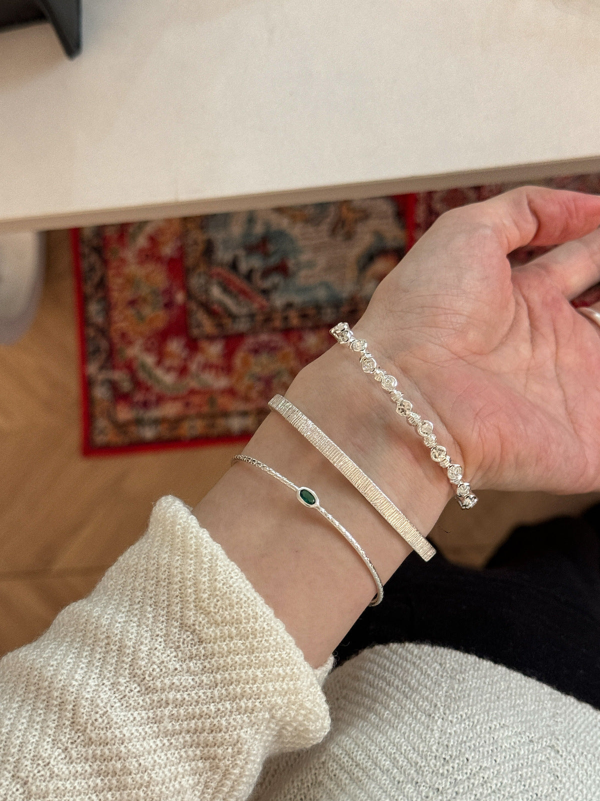 Silver zircon thin bracelet vertical half bracelet bracelet Beaded bracelet