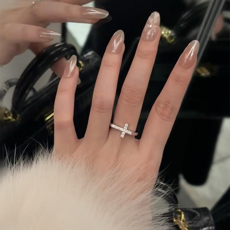 925 silver plated white gold cross ring