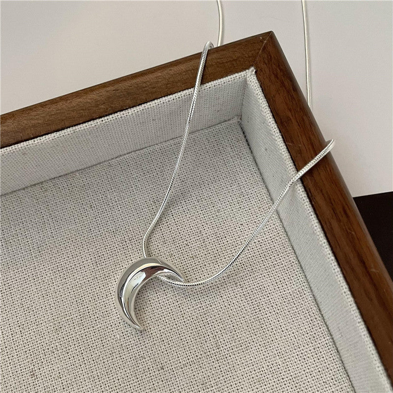 925 Silver Solid Moon Necklace