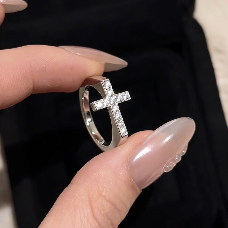 925 silver plated white gold cross ring