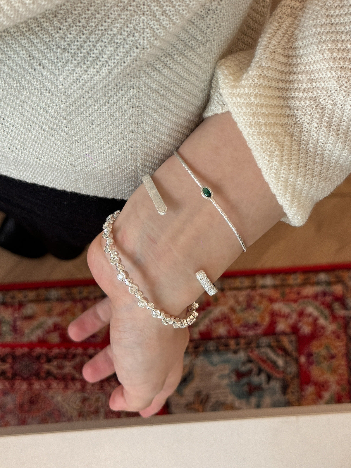 Silver zircon thin bracelet vertical half bracelet bracelet Beaded bracelet