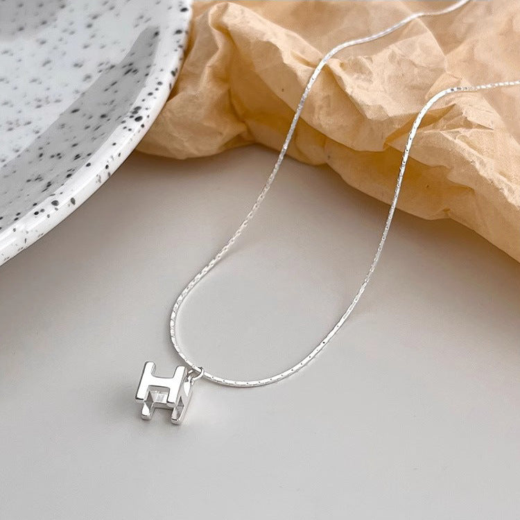 925 silver three-dimensional H letter silver necklace