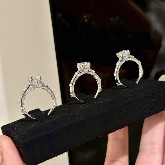 925 silver design strong four-prong round diamond ring