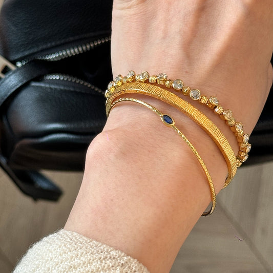 Blue Diamond Vertical Wide Side Thin Half Bracelet Bracelet (Gold Version)