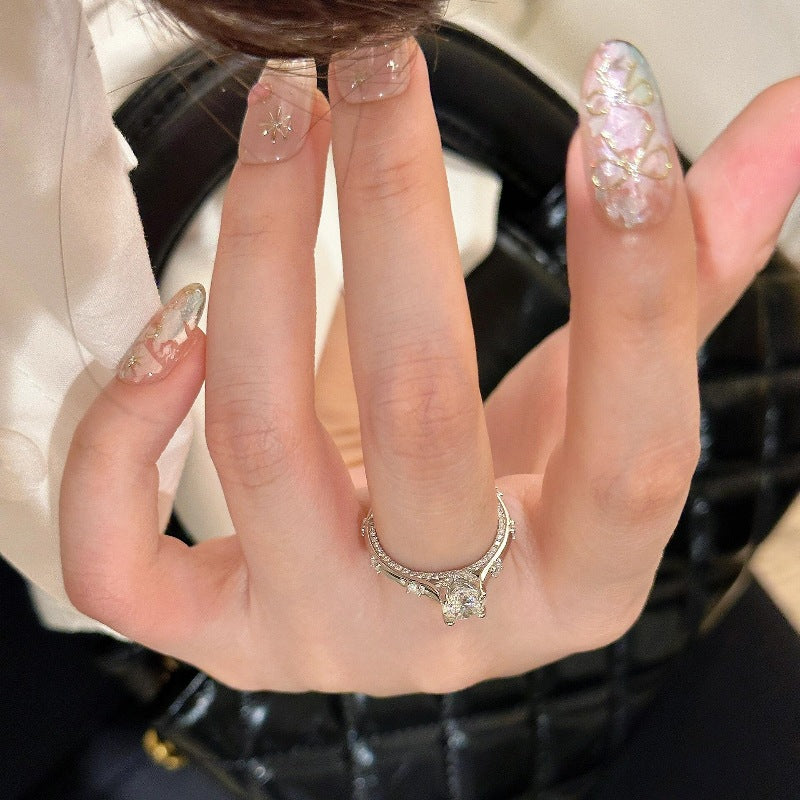 925 silver design strong four-prong round diamond ring