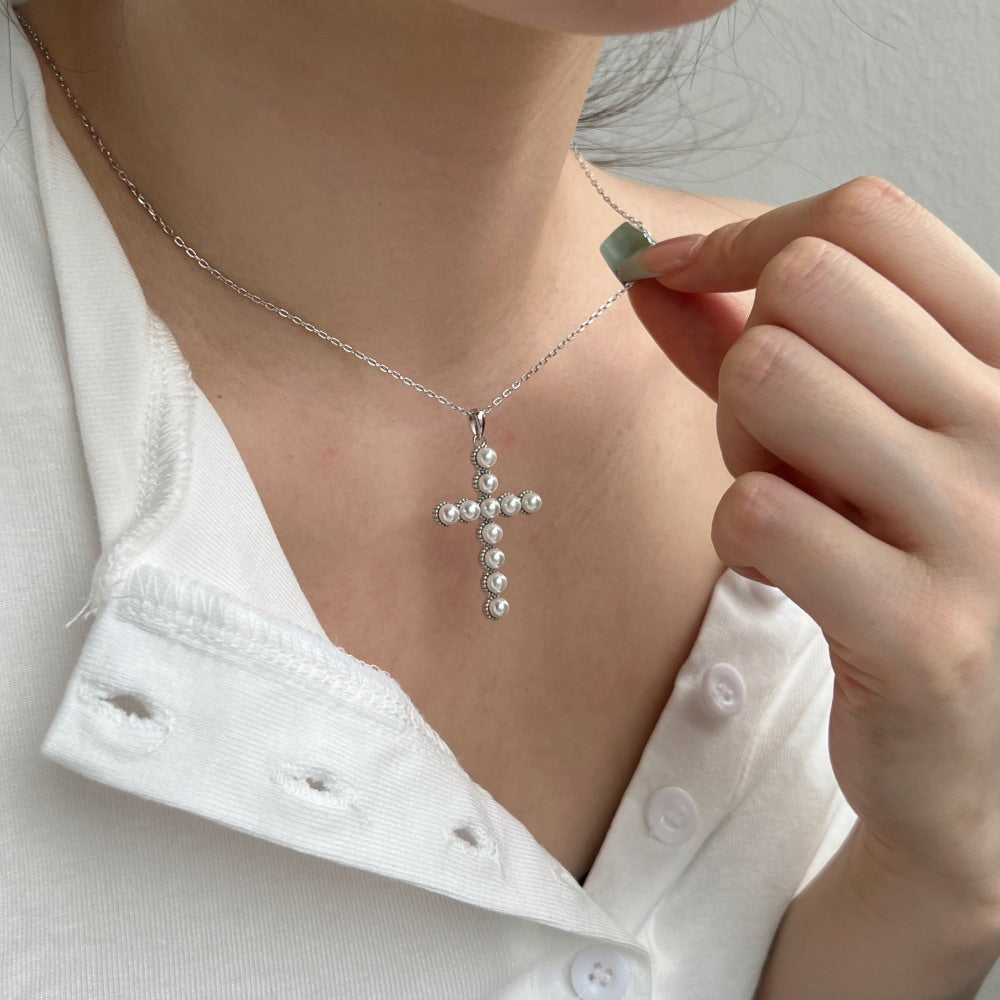 925 sterling silver cross zirconia opal pearl necklace