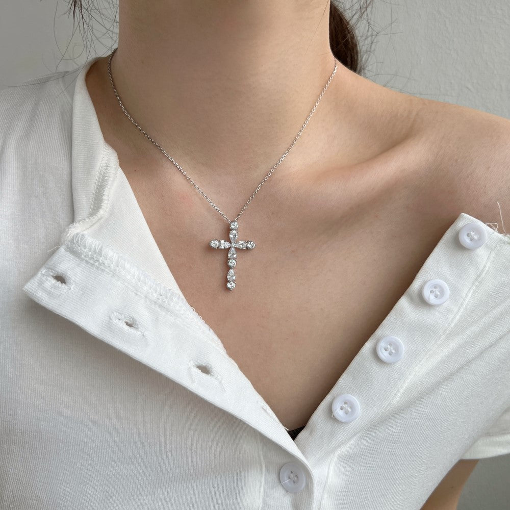 925 sterling silver cross zirconia opal pearl necklace