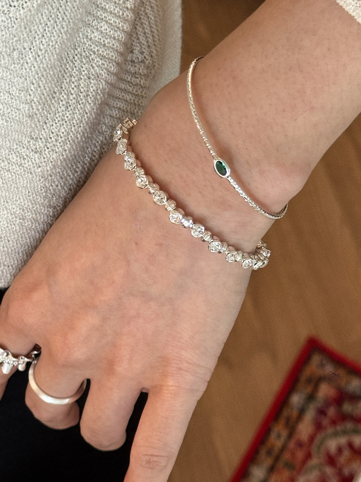 Silver zircon thin bracelet vertical half bracelet bracelet Beaded bracelet