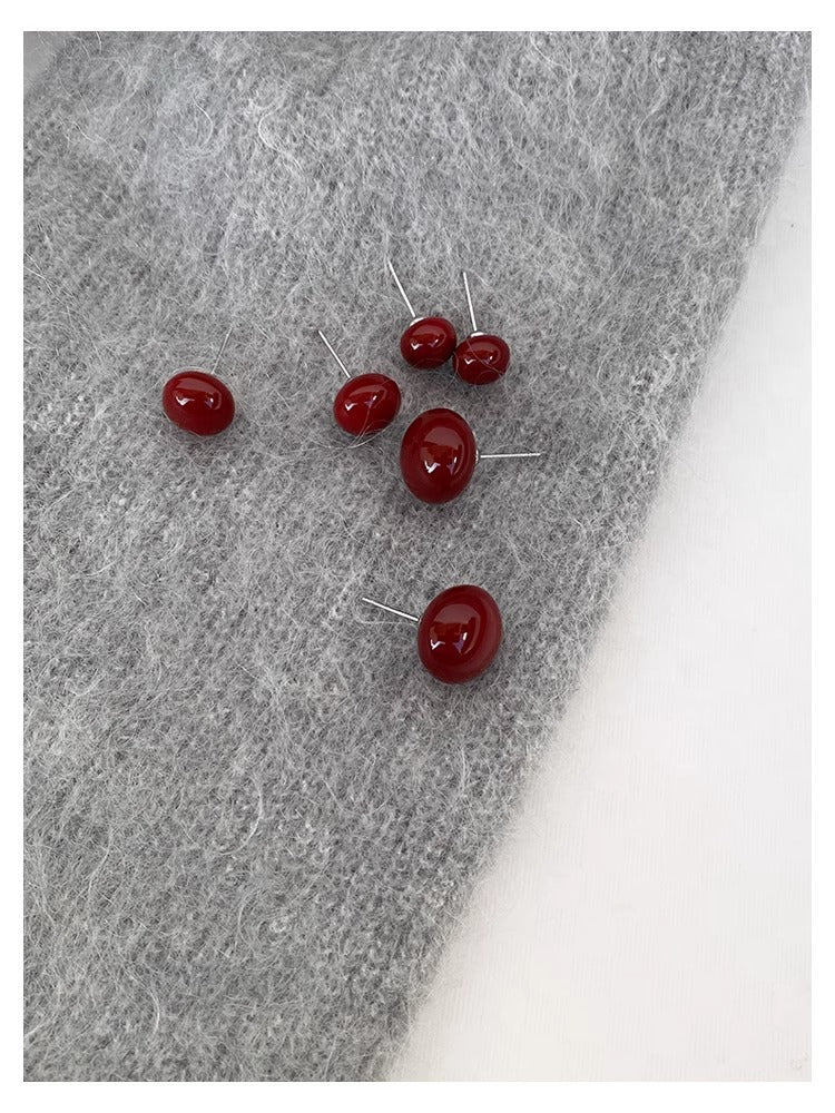 Burgundy drop glazed 925 silver pin stud earrings