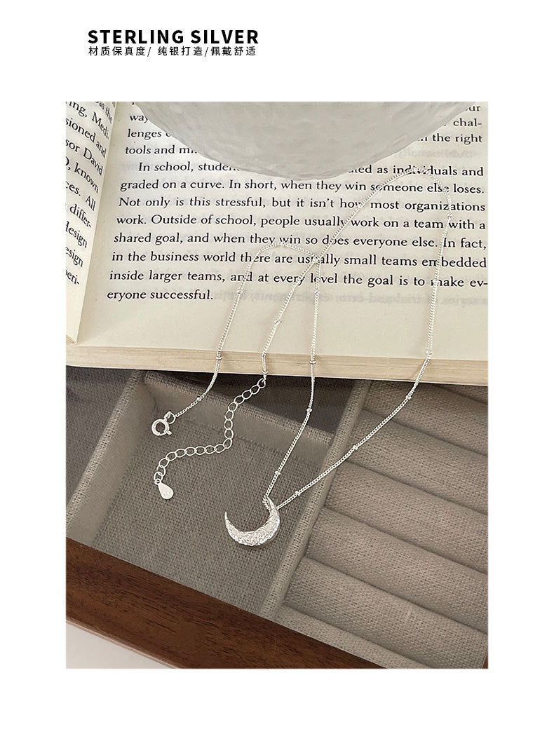 925 Silver Moon Texture Lava Necklace