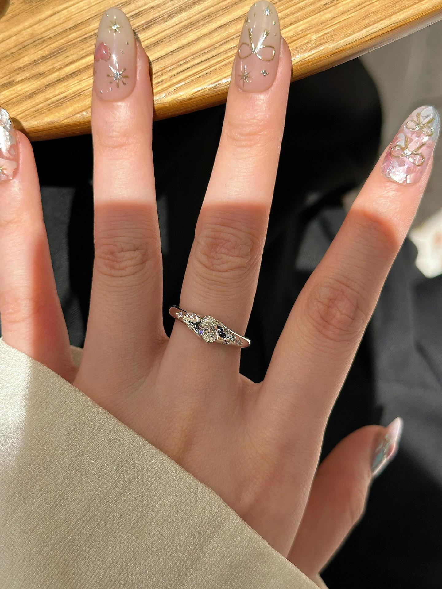 925 silver plated white gold one-carat high-carbon diamond ring