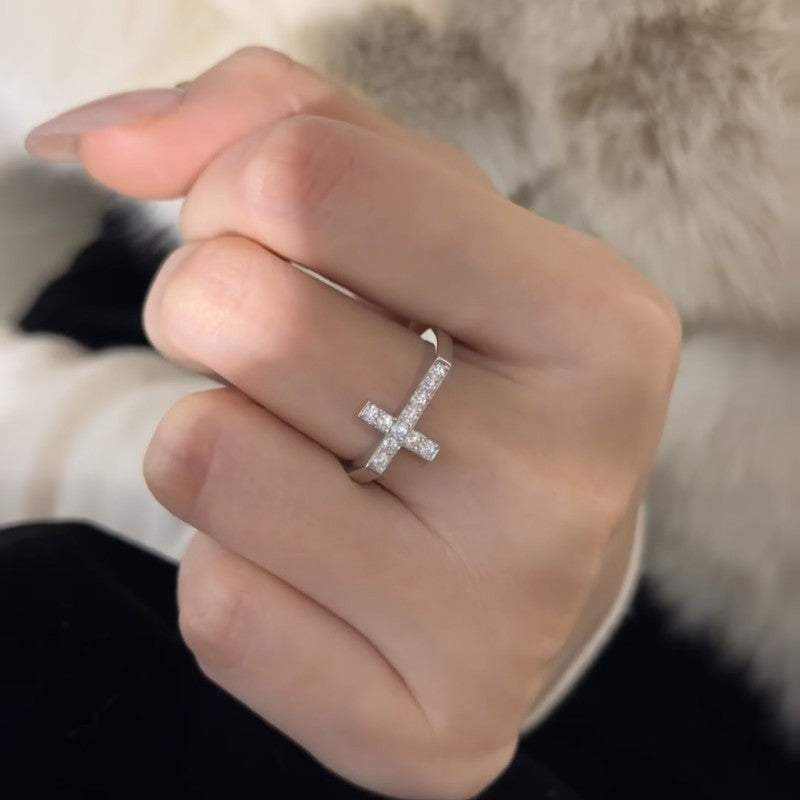 925 silver plated white gold cross ring