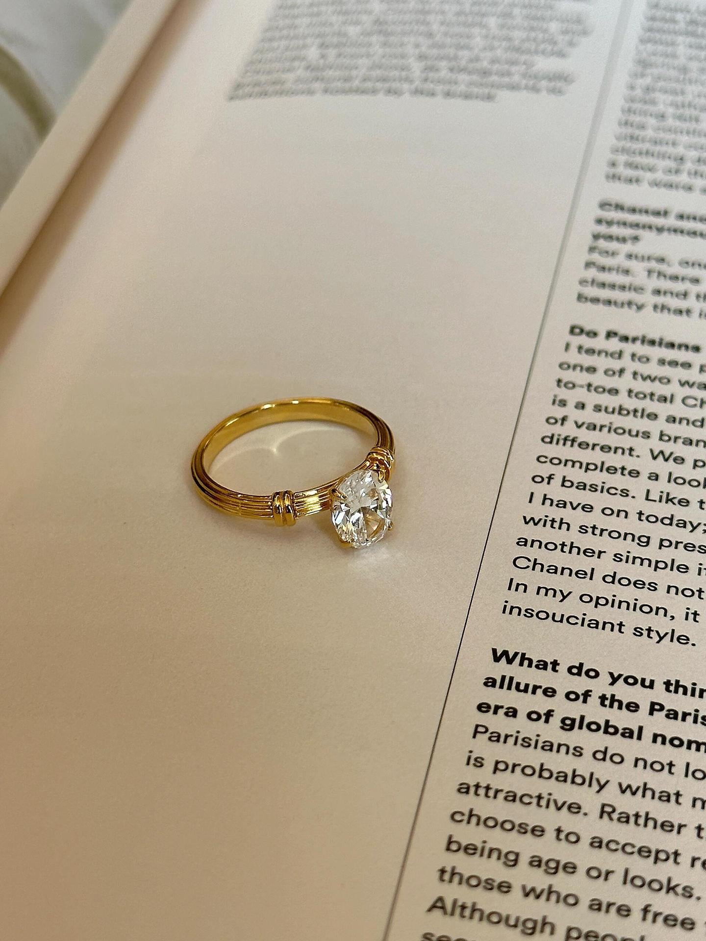 925 silver gold-plated 6*8mm knotted solitaire diamond ring