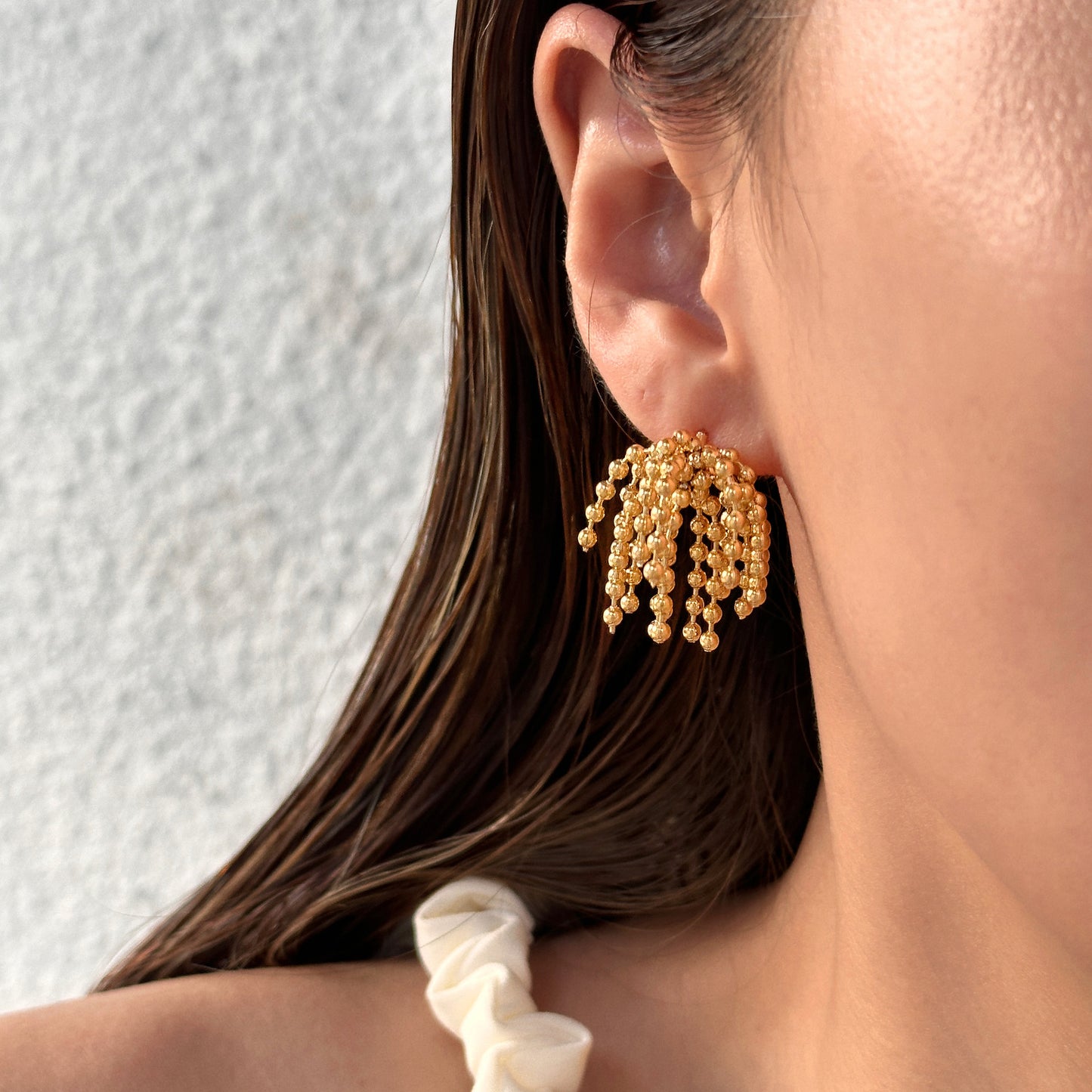 INS titanium steel bead tassel earrings