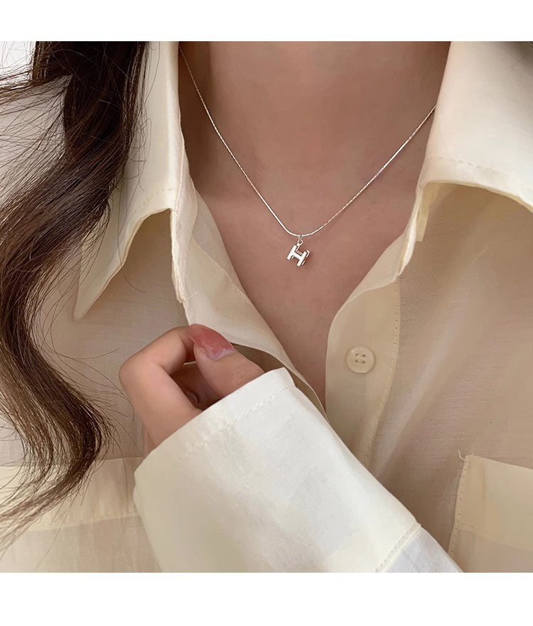 925 silver three-dimensional H letter silver necklace