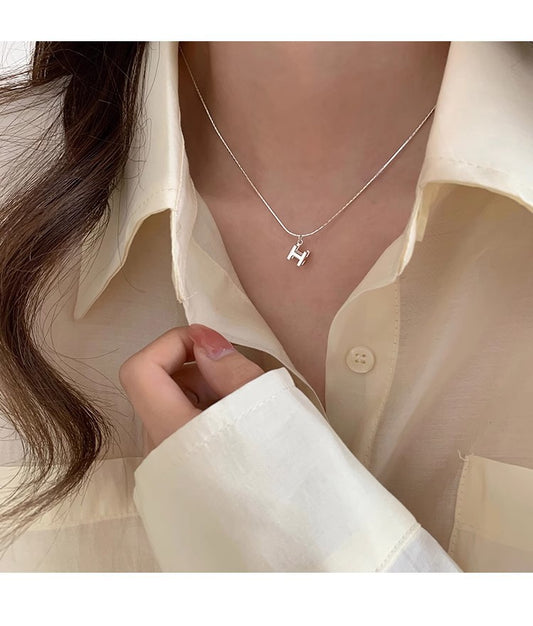 925 silver three-dimensional H letter silver necklace
