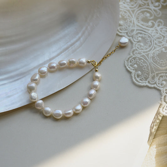 925 Silver Natural Baroque Shaped Pearl Bracelet
