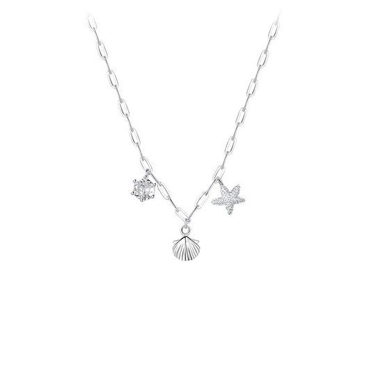 925 silver shell starfish zircon necklace