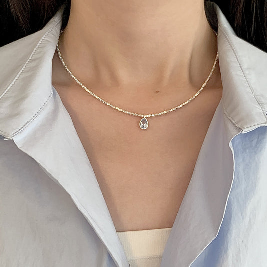 925 silver crushed silver black spinel blue zircon necklace