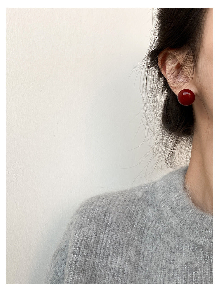 Burgundy drop glazed 925 silver pin stud earrings