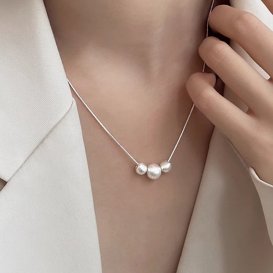 925 silver frosted transfer bead necklace