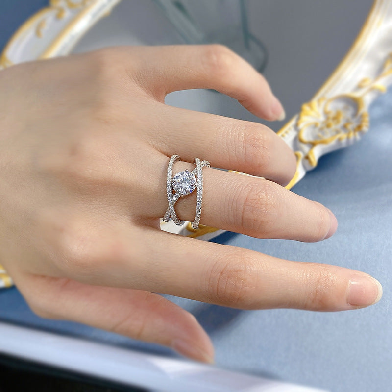 925 silver one-carat crossover cut-out ring