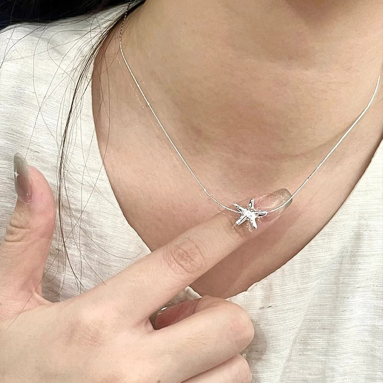 925 silver textured lava starfish necklace
