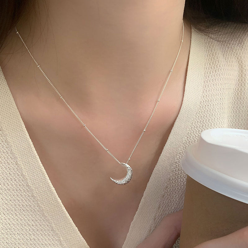925 Silver Moon Texture Lava Necklace