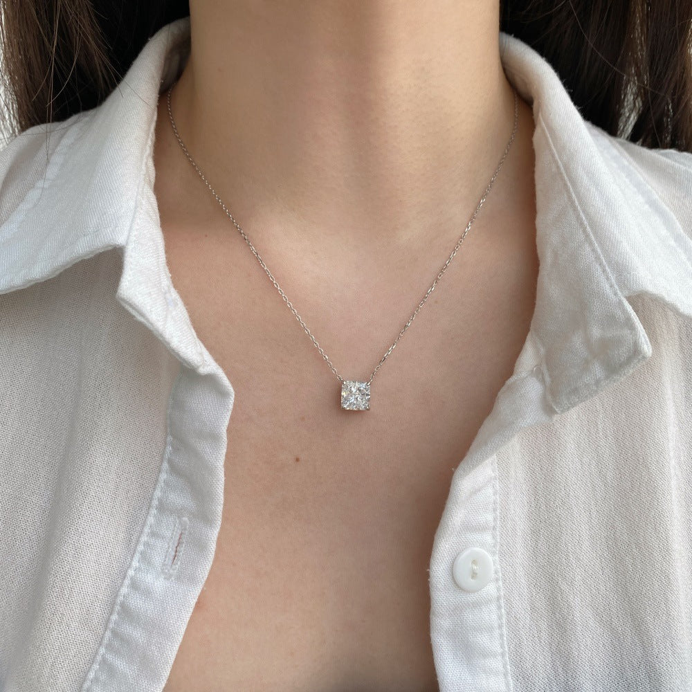 925 Sterling Silver Sugar Cubes 8A Ice Flower Cut Zirconia Inlaid Premium Necklace