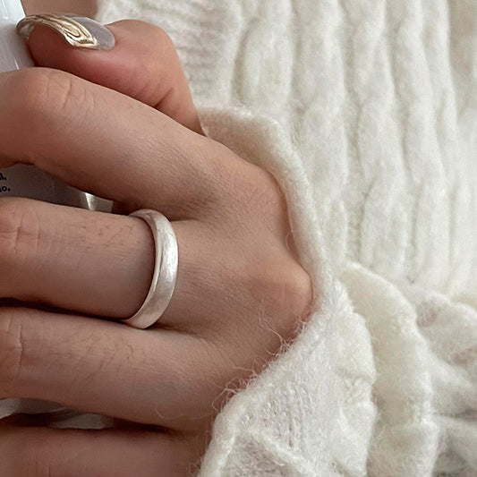 925 silver brushed frosted ring