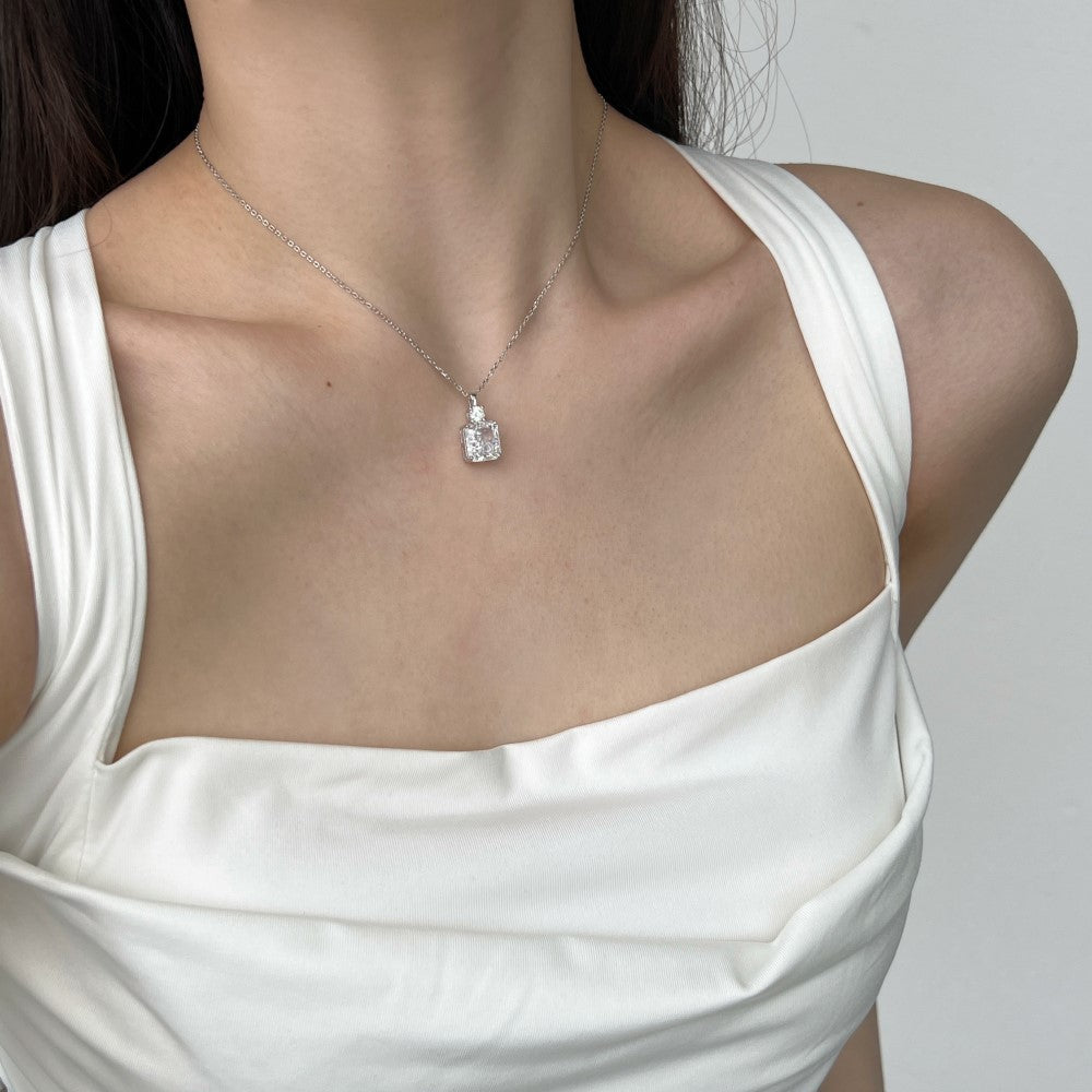 925 Sterling Silver Sugar Cubes 8A Ice Flower Cut Zirconia Inlaid Premium Necklace