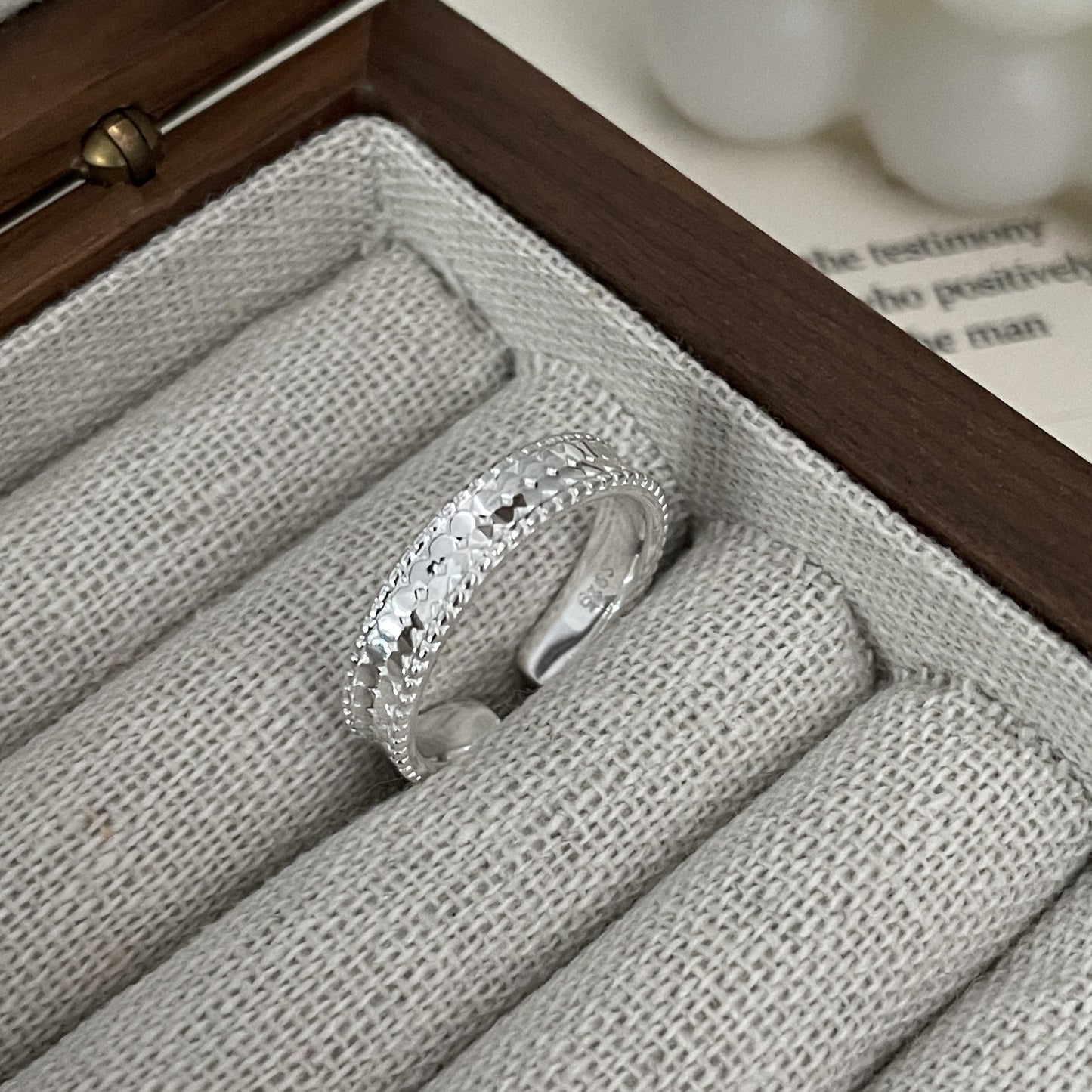 925 silver glitter fish scale ring