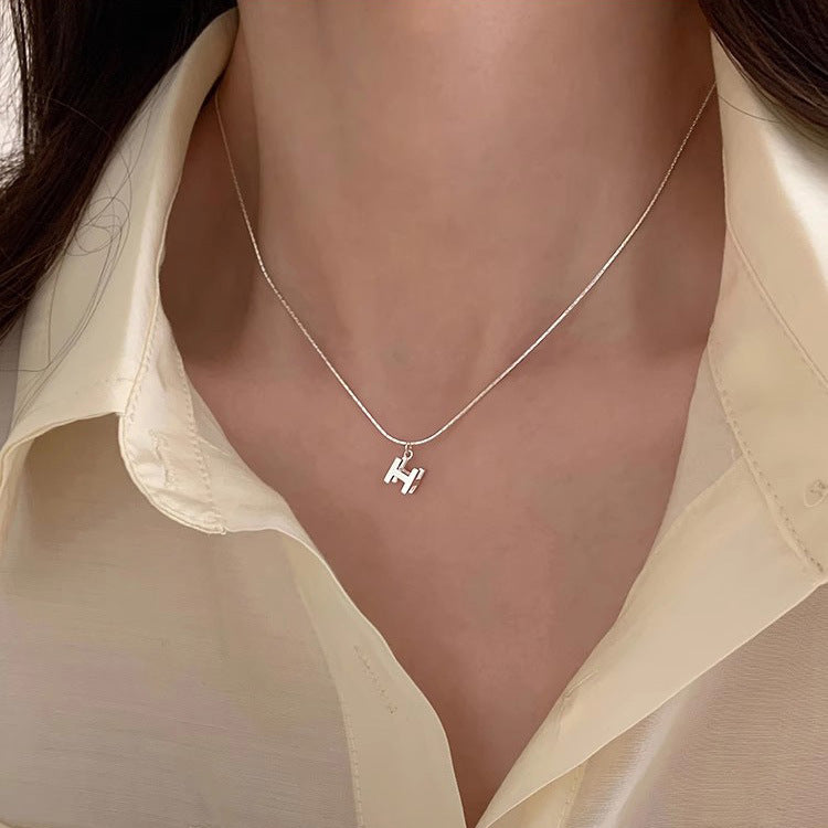925 silver three-dimensional H letter silver necklace