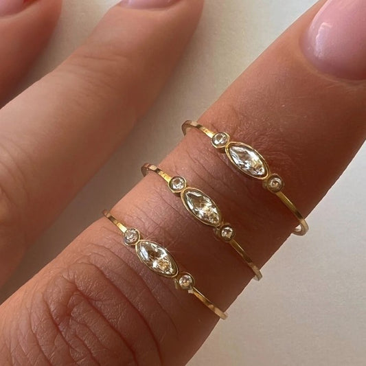 18k real gold galvanized titanium steel small zircon ring
