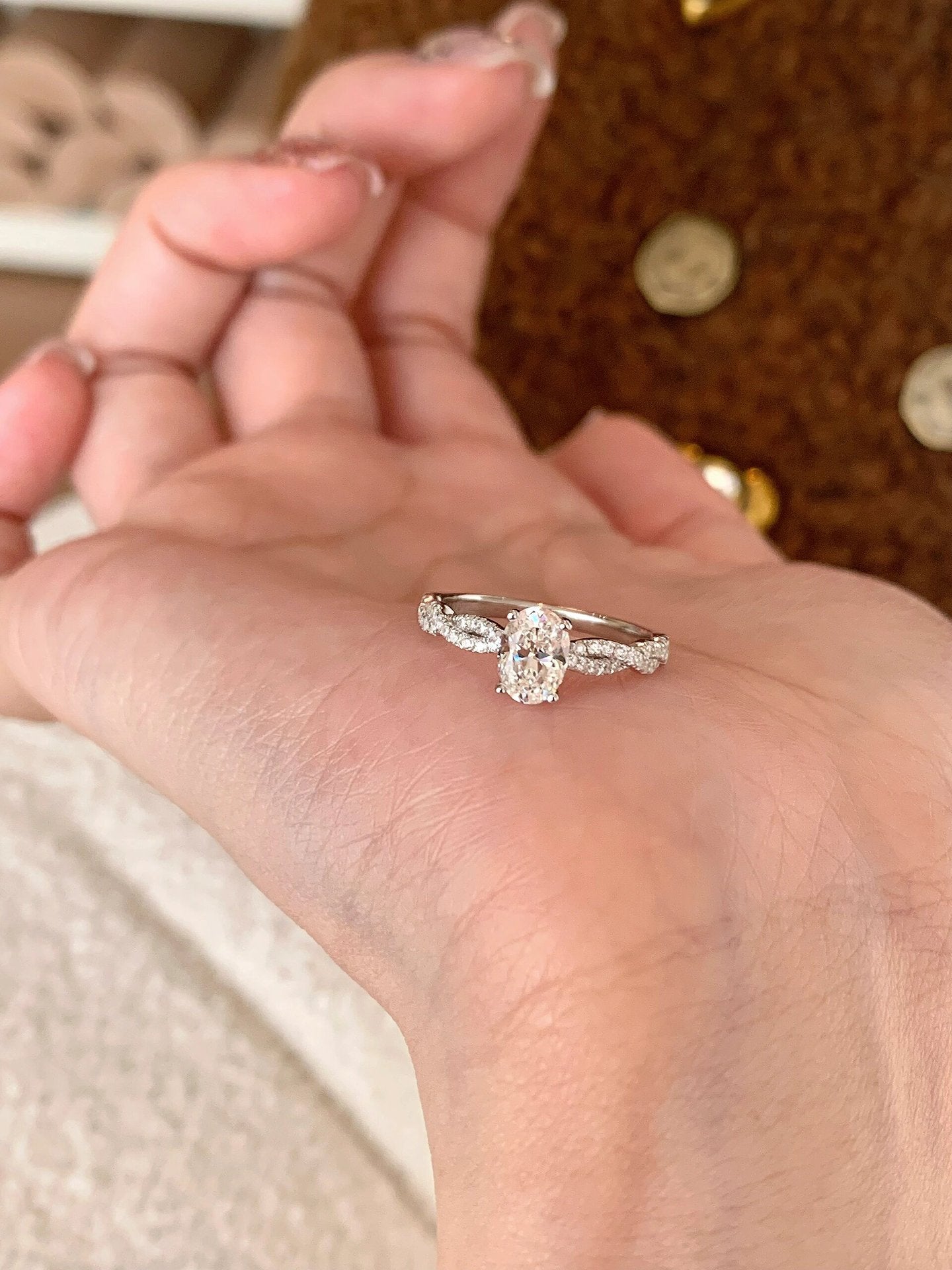 925 Silver 5*7 Pigeon Egg High Carbon Diamond Ring