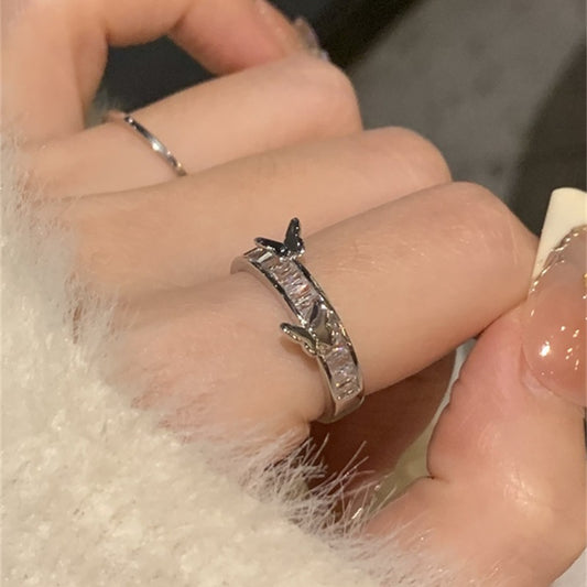 925 silver butterfly zircon sparkling diamond ring