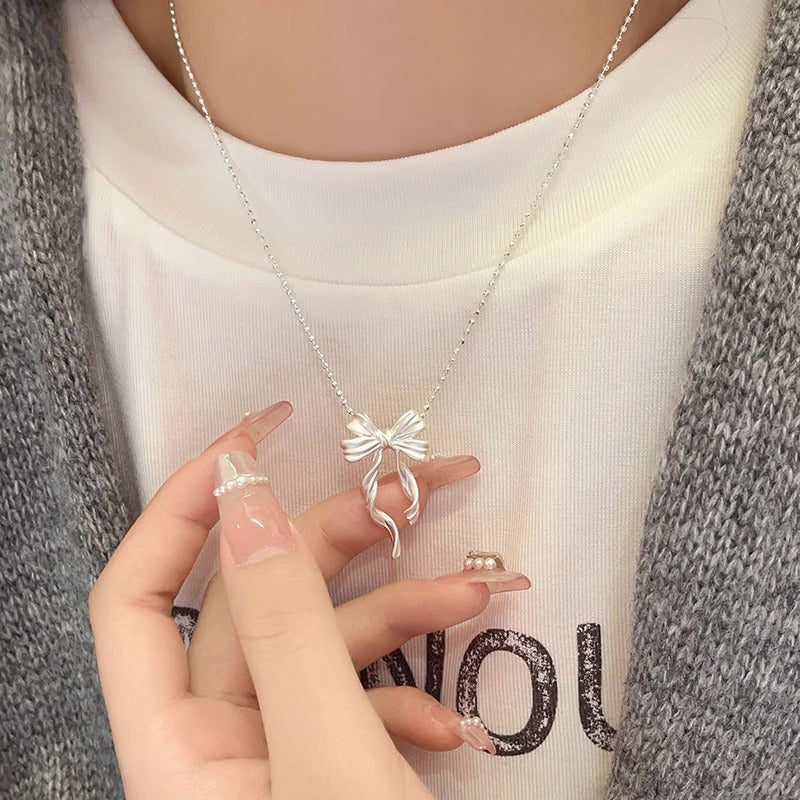 925 silver double layer smart bow necklace