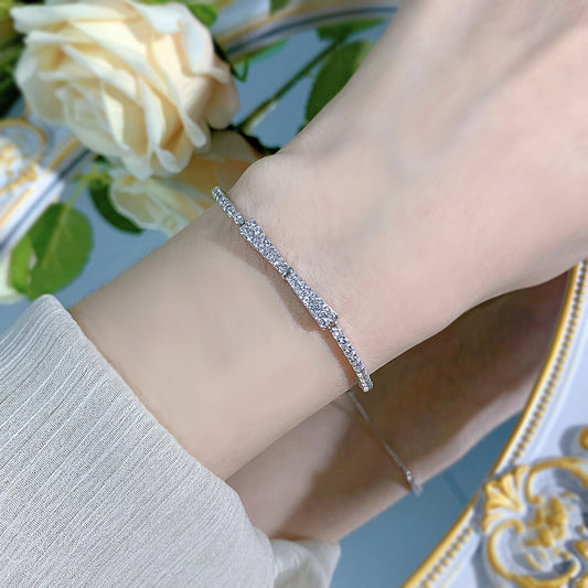 925 silver double row full of diamonds three-dimensional bow bracelet