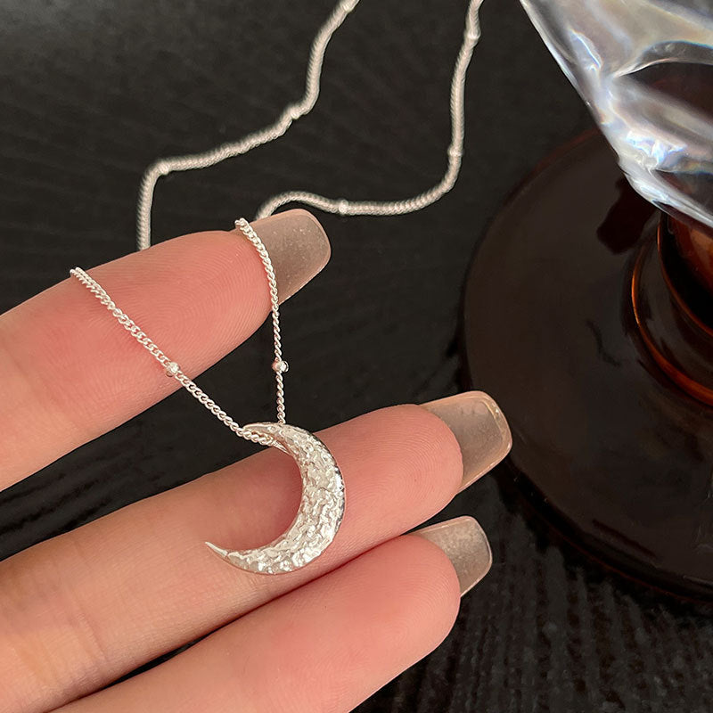 925 Silver Moon Texture Lava Necklace