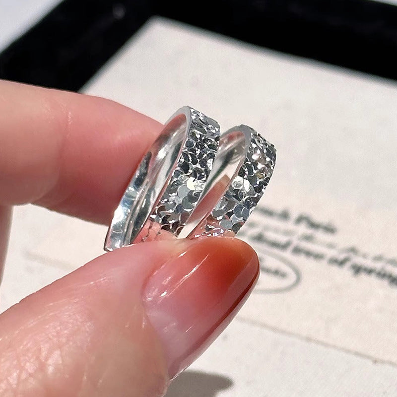 999 foot silver sparkling sequin ring